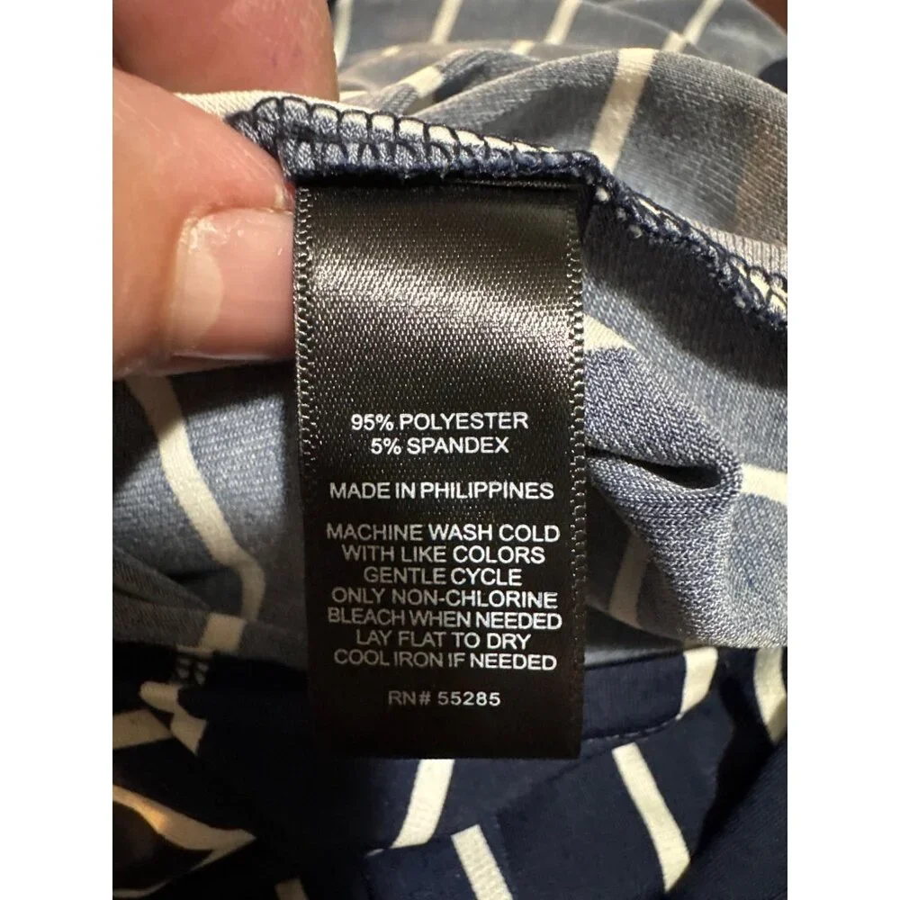 Navy & White Striped Jumpsuit Express XS Short Sleeves V-Neck & Elastic Waist - Picture 7 of 10